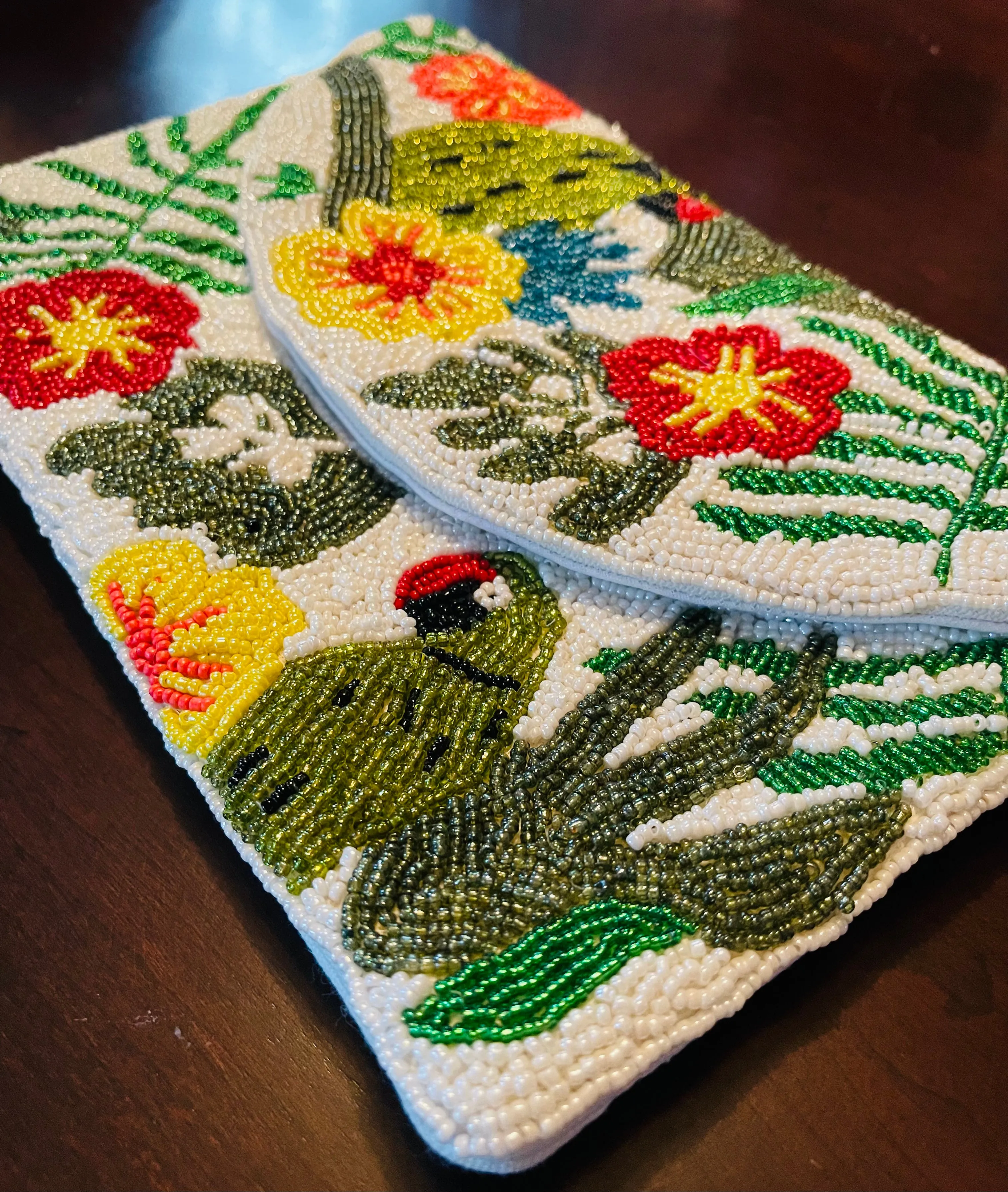Green Parrot Handmade Beaded Clutch