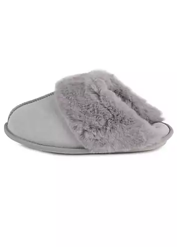 Grey Real Suede Mules with Fur Cuffs by Totes | Look Again