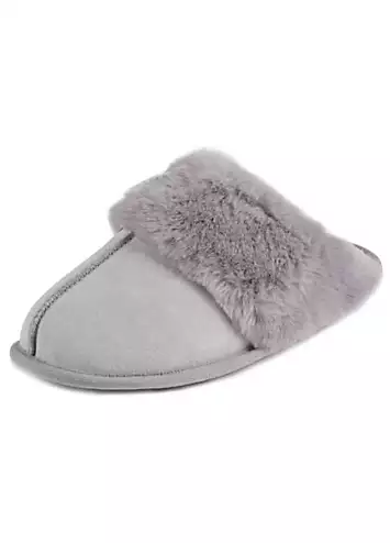 Grey Real Suede Mules with Fur Cuffs by Totes | Look Again