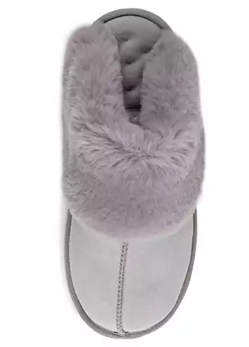 Grey Real Suede Mules with Fur Cuffs by Totes | Look Again