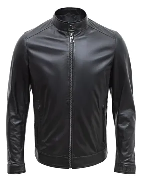 Happy Gentleman B107 - Lamb Leather Clean Style Black Jacket for Men - Slim Fit