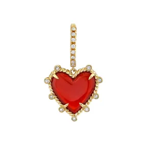 Heart Twist Earring - White Diamond and Carnelian / 14k Yellow Gold