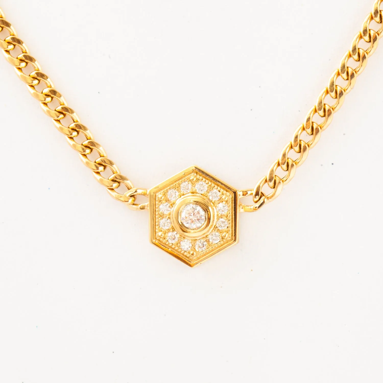 Hexagon Halo on Curb Chain Necklace