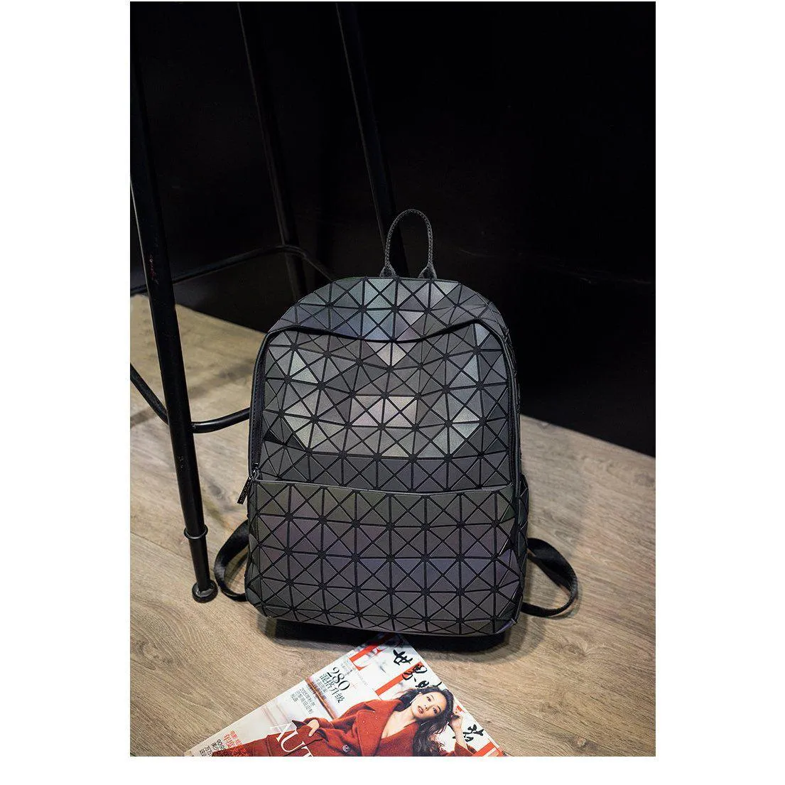 HOLOGRAPHIC LIGHT REACTIVE ZIPPER BACKPACK