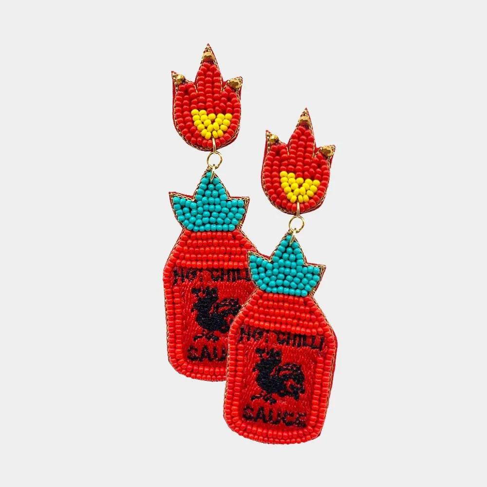 iLLASPARKZ Felt Back Seed Beaded Hot Chilli Sauce Dangle Earrings