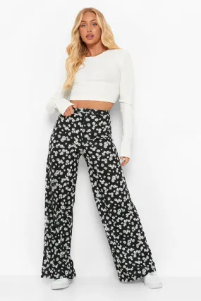 Jersey Daisy Print Wide Leg Pants