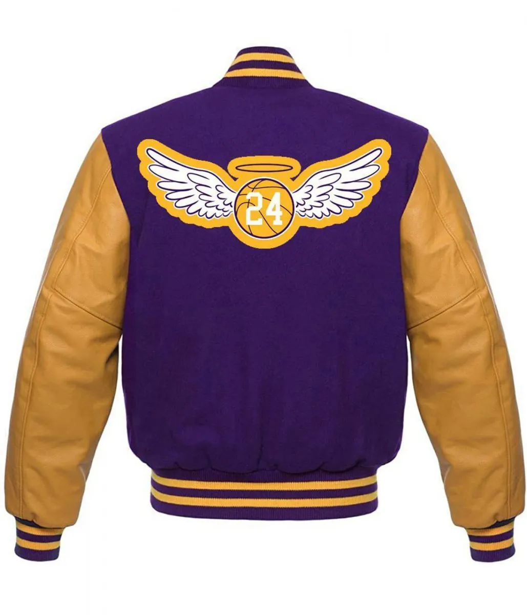 LA Lakers KB 24 Angel Purple and Yellow Varsity Jacket