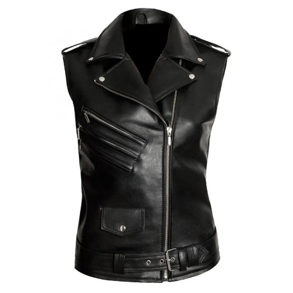 Ladies Leather Vest Excellent Brando Biker Style1.0