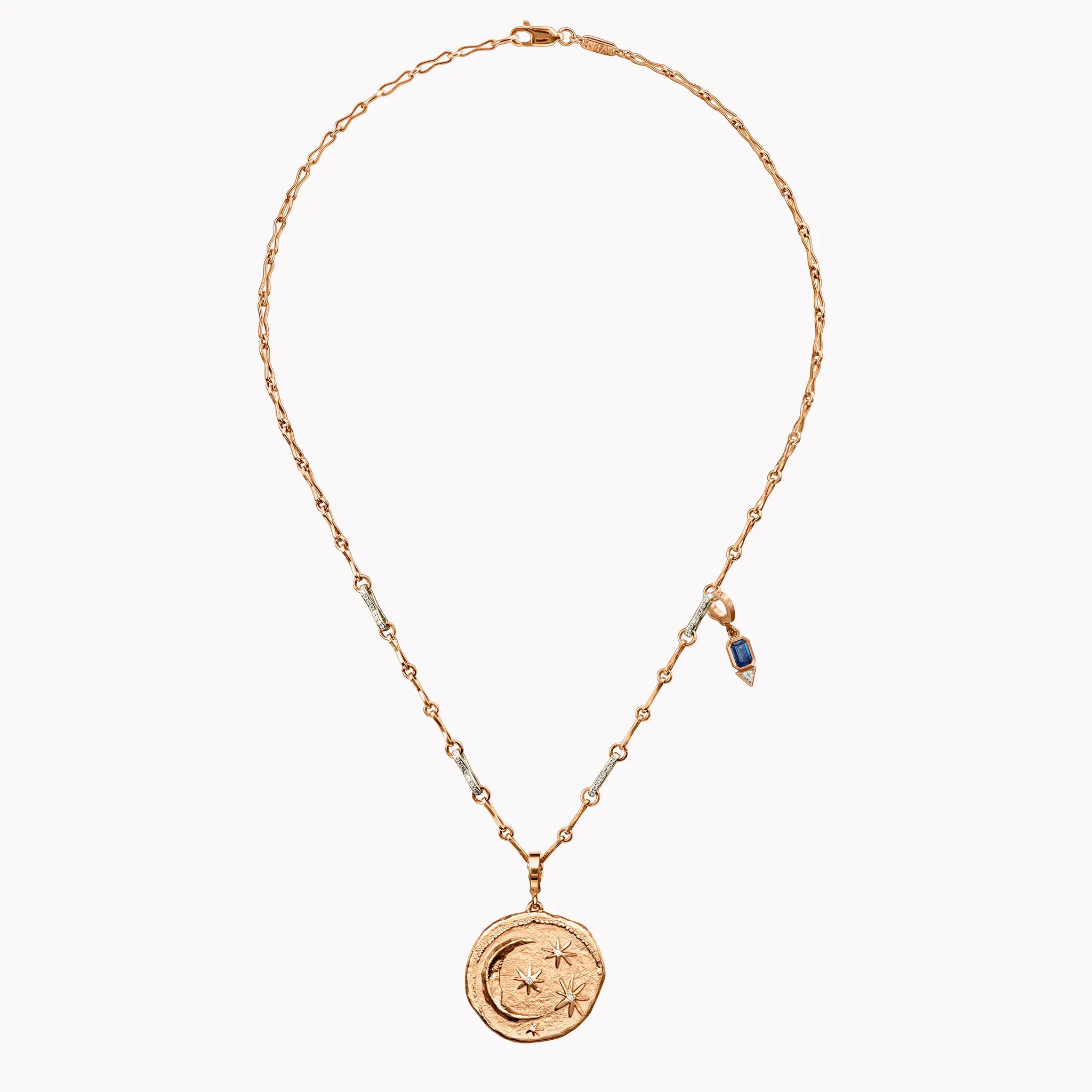 Large Cosmic Coin & Sapphire Charm Necklace