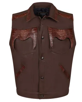 Leather vest with alligator trimming #901