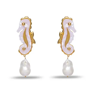 Lele Sadoughi Seahorse Pearl Drop Earrings, Mother of Pearl