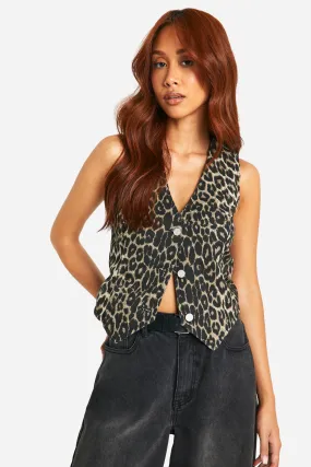 Leopard Print Denim Vest