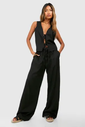 Linen Look Tie Front Crop & Wide Leg Pants