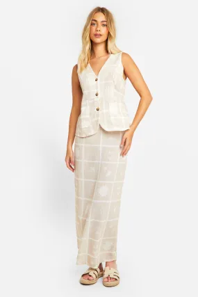 Linen Look Tile Print Vest & Column Maxi Skirt