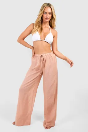 Linen Look Wide Leg Beach Pants