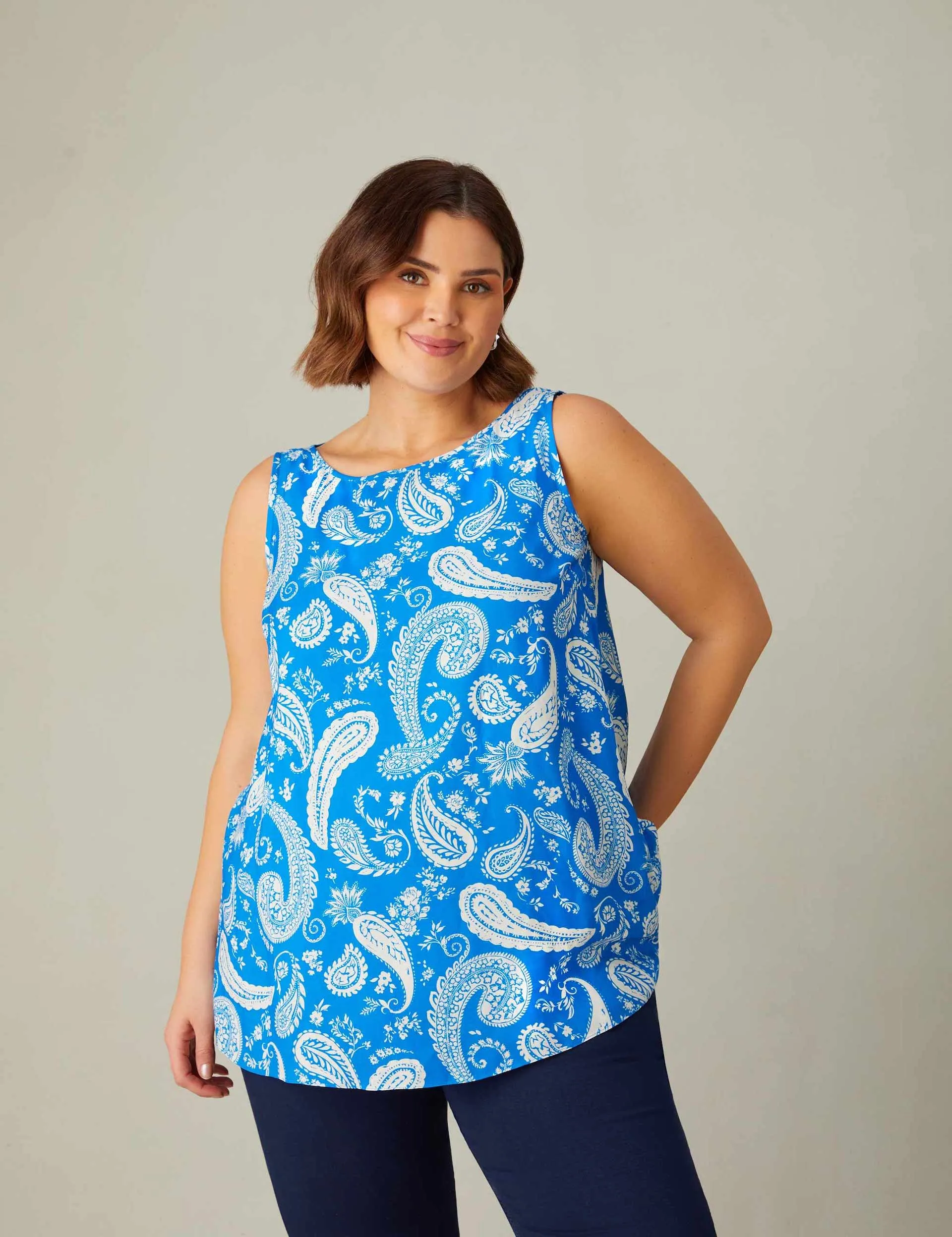 Live Unlimited London Women's Paisley Print Round Neck Vest - 20 - Blue Mix, Blue Mix