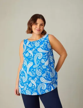 Live Unlimited London Women's Paisley Print Round Neck Vest - 20 - Blue Mix, Blue Mix