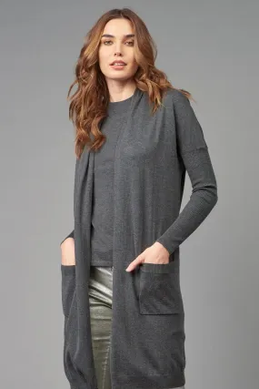 Lola & Sophie Cashmere/Silk Drop Shoulder Long Open Cardigan in Charcoal 