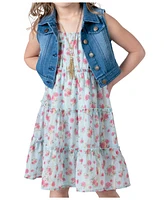 Macy's Rare Editions Toddler & Little Girls Denim Vest Dress Outfit with Necklace, 3 Pc