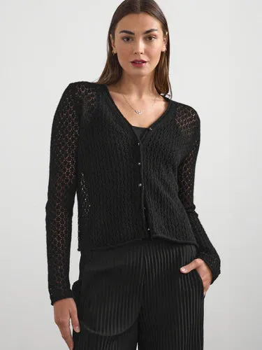 Margaret O'Leary Cashmere/Silk Lace Vee Cardigan in Black 