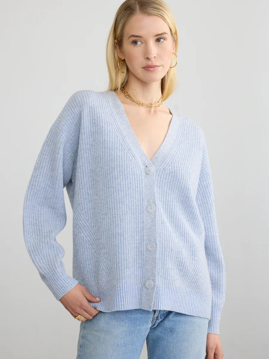 Margaret O'Leary FAIRFAX Cashmere Cardigan in Fog/Riveria 