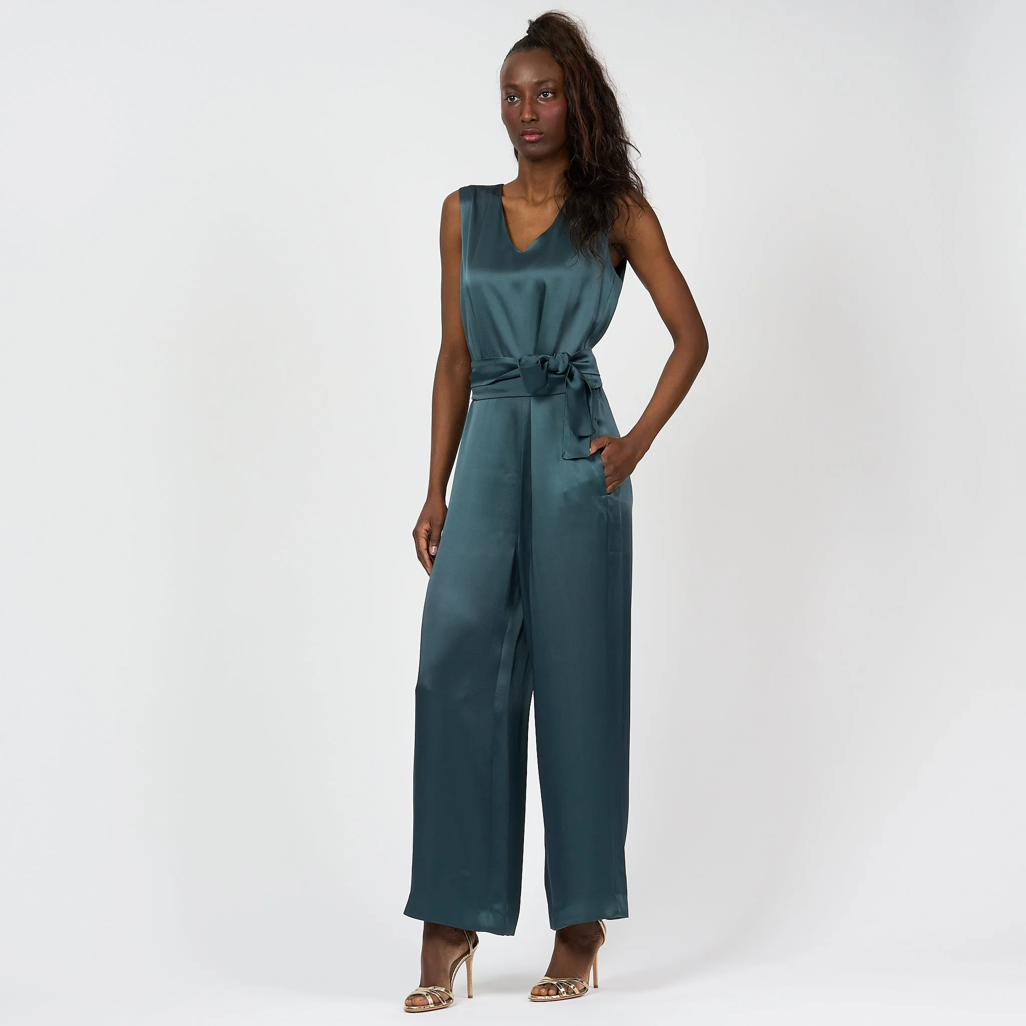 Max Mara Tuta Euclide in Raso Verde Scuro Donna