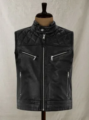 Men’s Black Leather Biker Vest