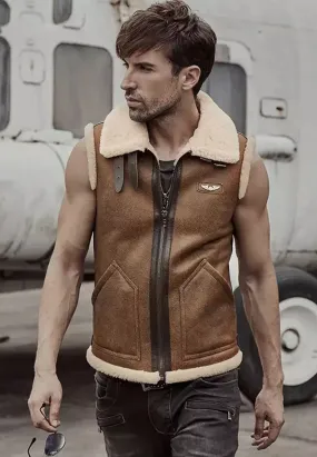 Men’s Camel Brown Leather Shearling Vest