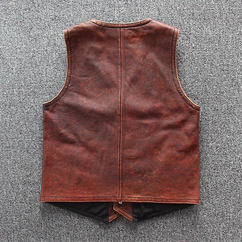 Men's Distressed Chocolate Brown Leather Vest