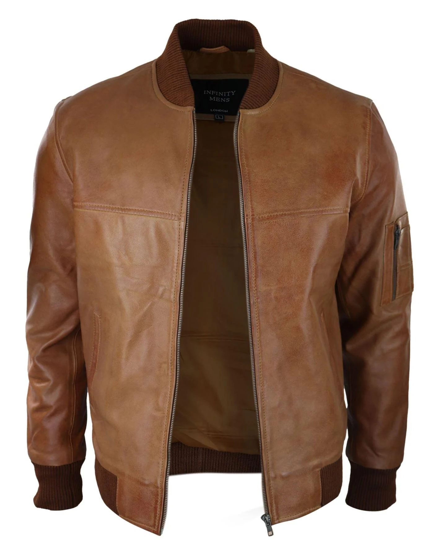 Mens Genuine Leather Bomber Jacket Leather Casual Varsity VIntage Smart Casual Tan