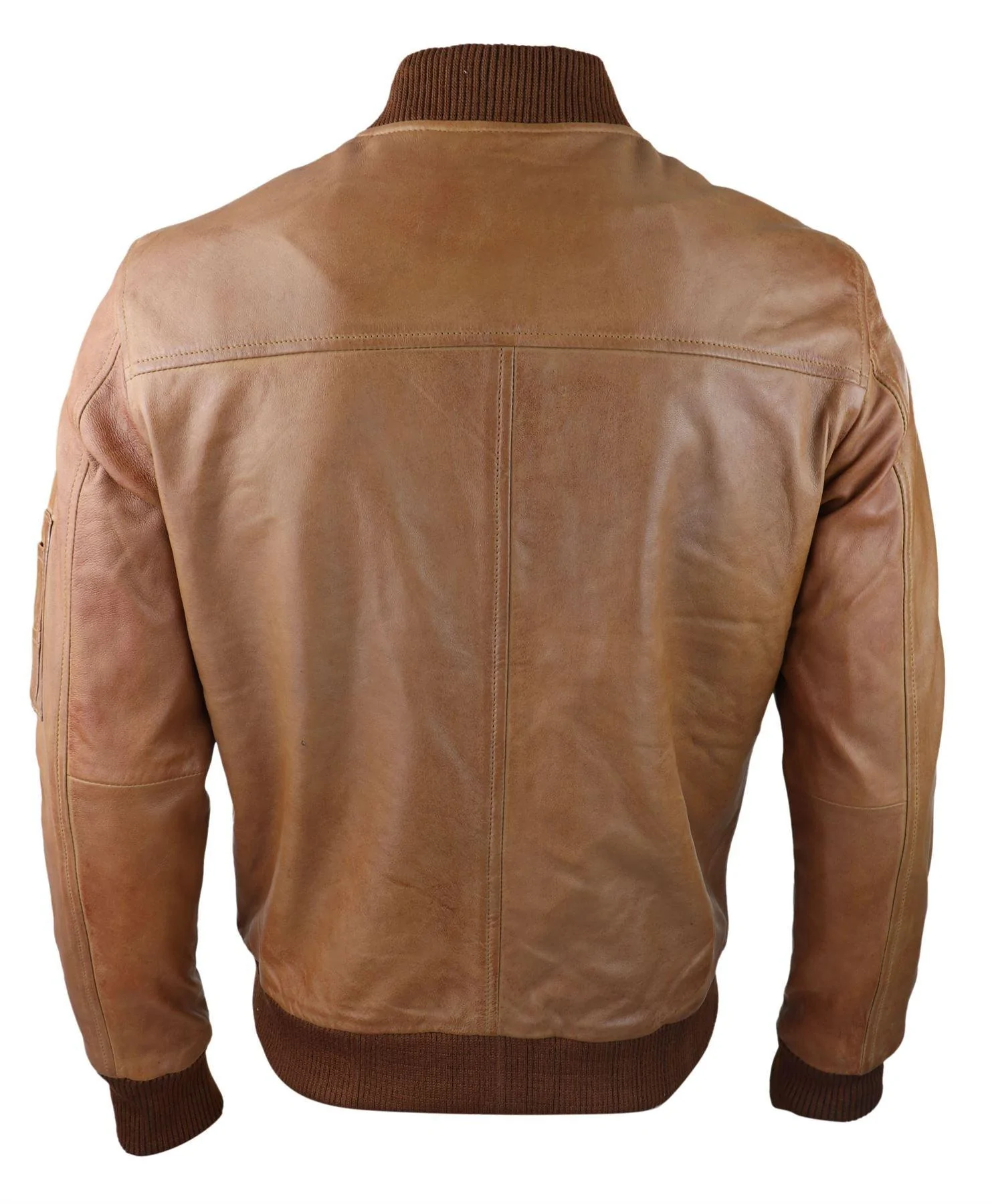 Mens Genuine Leather Bomber Jacket Leather Casual Varsity VIntage Smart Casual Tan