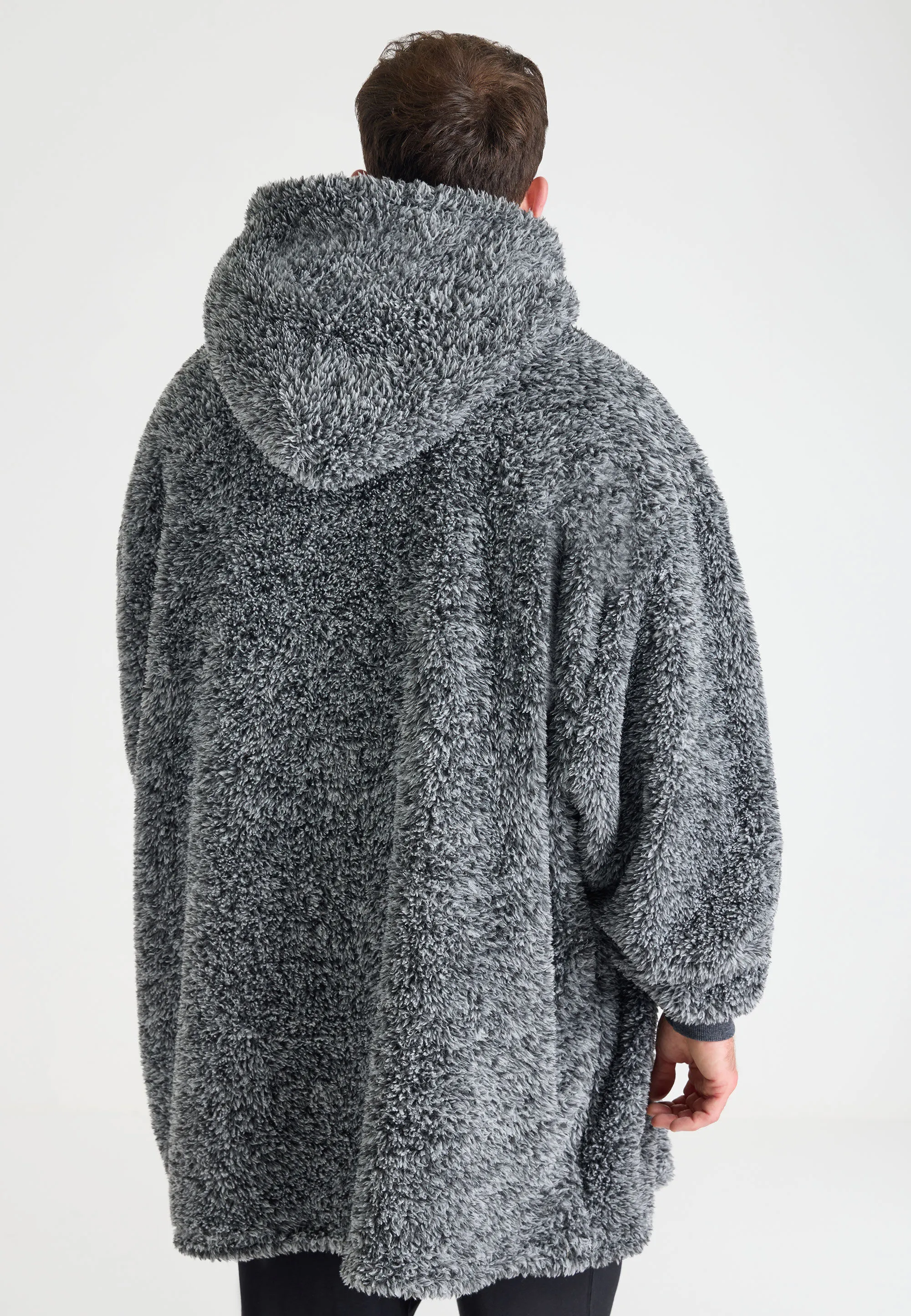 Mens Grey Hooded Blanket Sherpa Dressing Gown