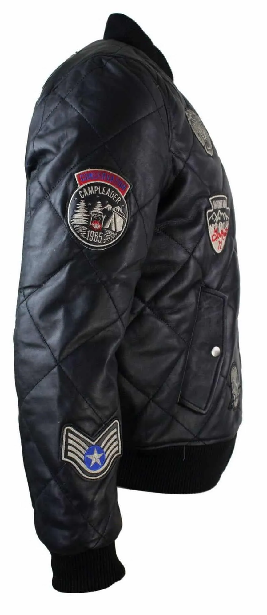 Mens Real Lether Quilted Puffer Varsity Baseball Bomber Letterman Jacket Badge