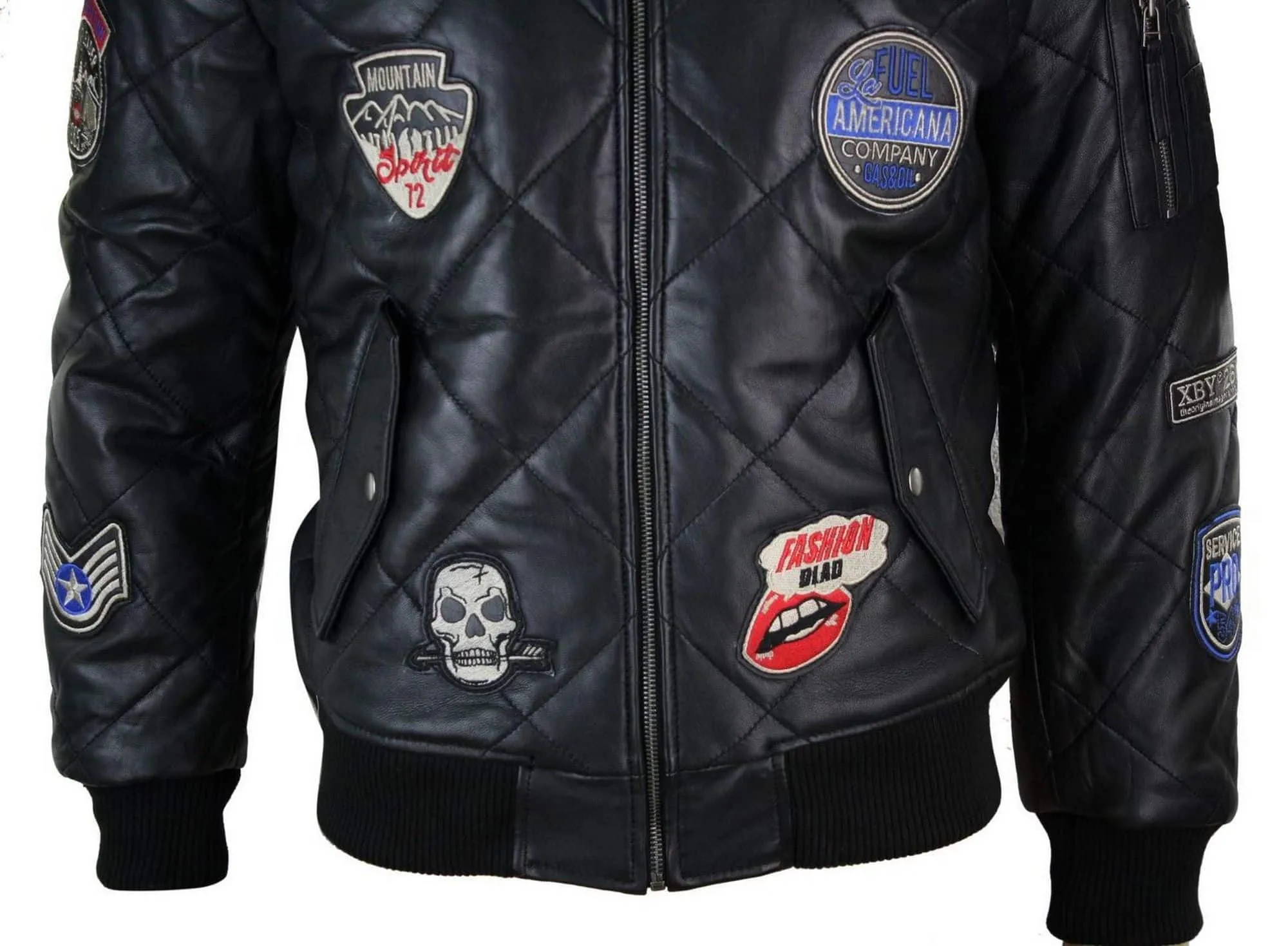 Mens Real Lether Quilted Puffer Varsity Baseball Bomber Letterman Jacket Badge