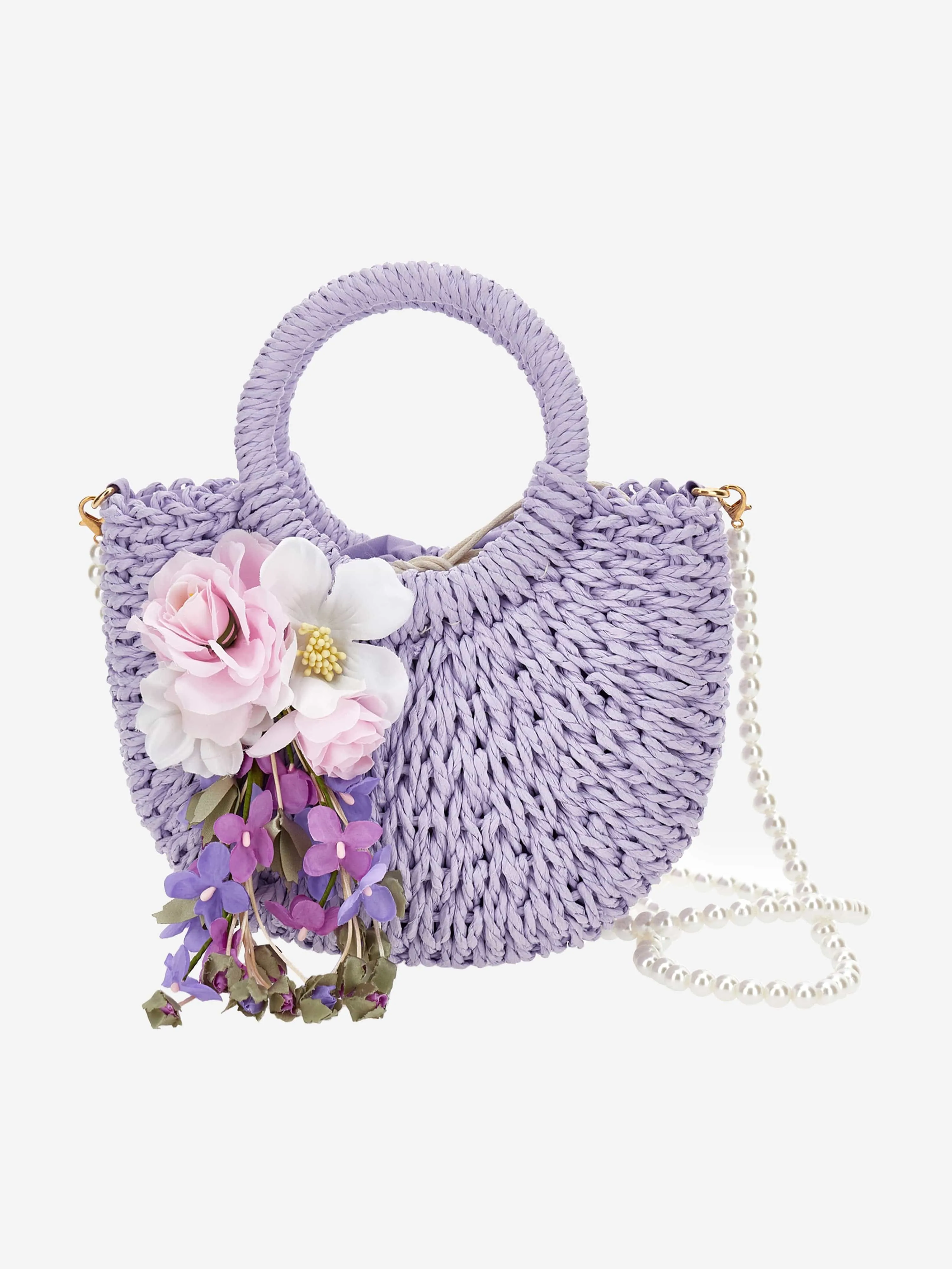 Monnalisa Girls Rafia Flower Crossbody Bag in Purple (33cm)