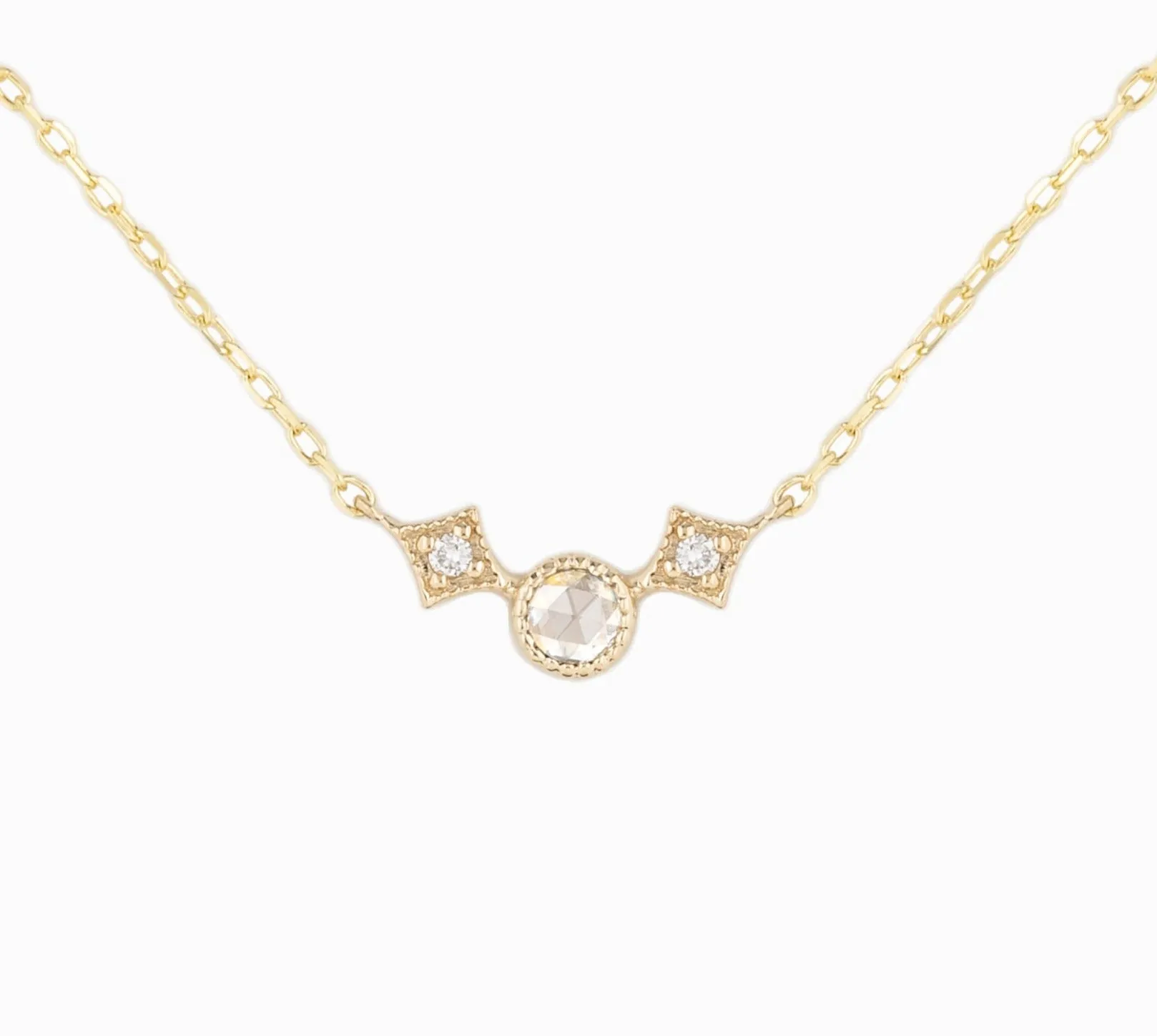 Moon & Star Rose Cut Diamond Necklace