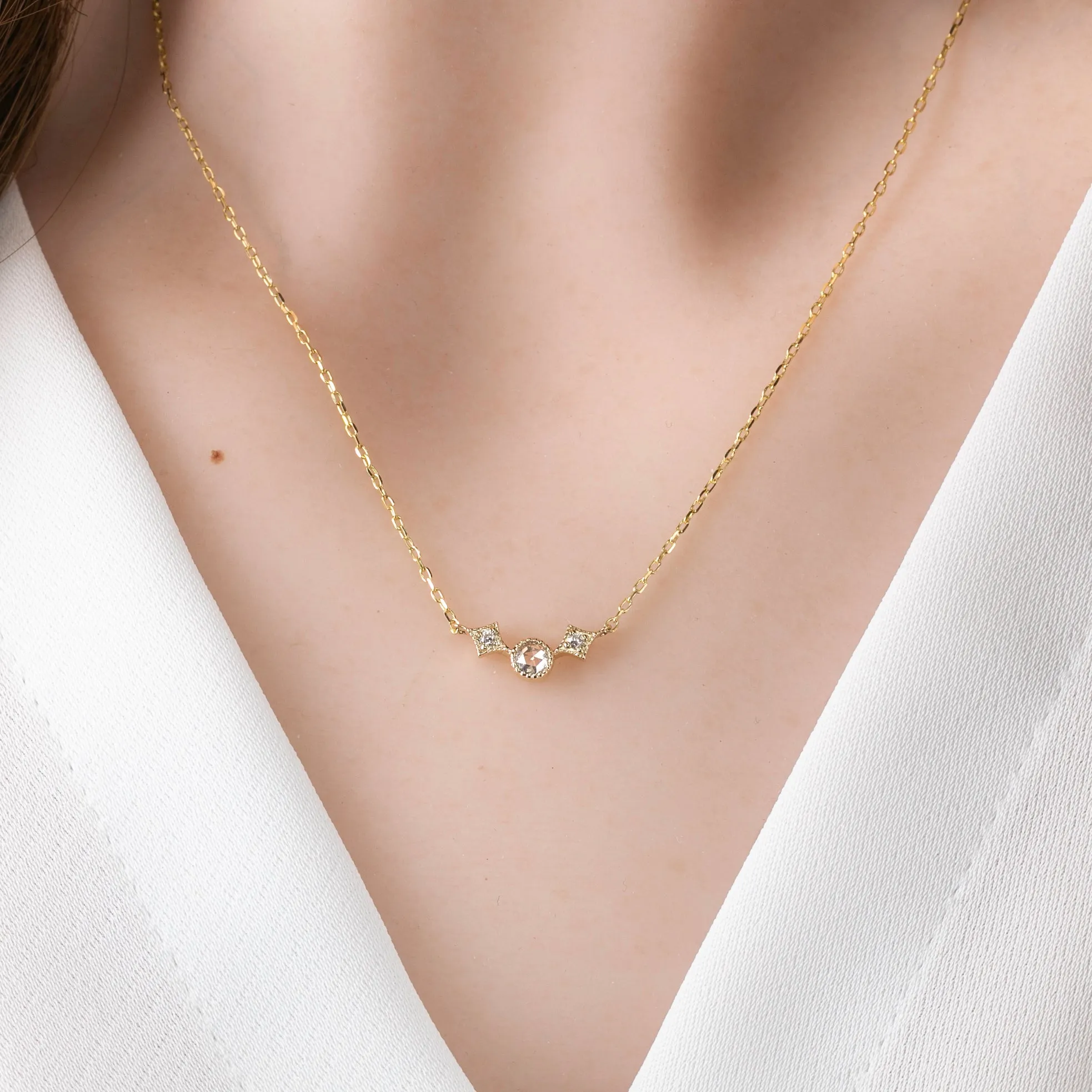 Moon & Star Rose Cut Diamond Necklace