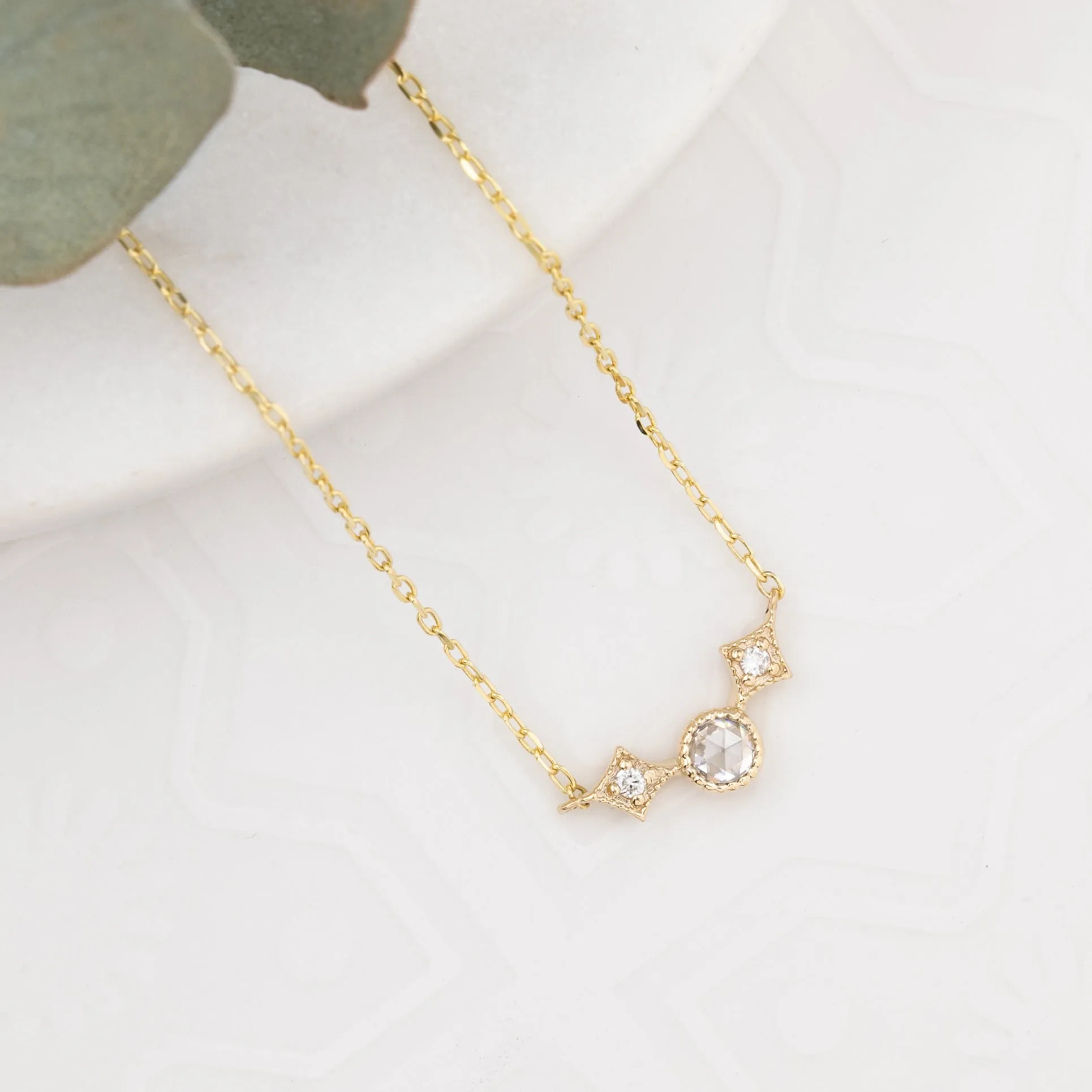 Moon & Star Rose Cut Diamond Necklace