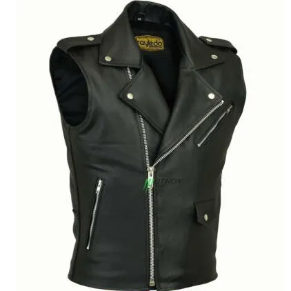 Motorcycle Leather Vest Genius Men Brando Style 1.0