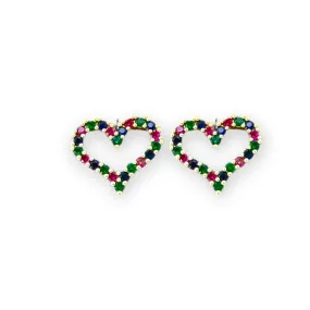 Multicolor hearts cz studs in 18k of gold layered