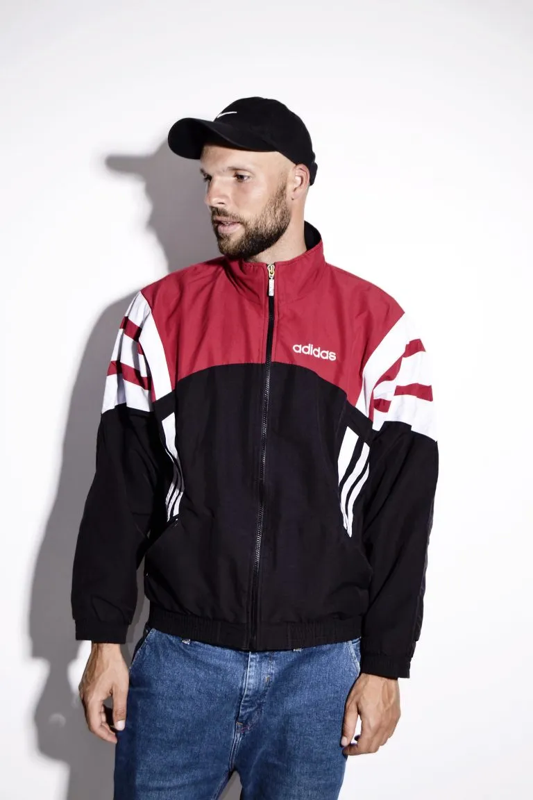 Old School ADIDAS black & red color block track top jacket