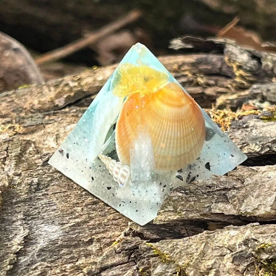 Orgonite Atlantis Pyramids ~Hand crafted Pyramid loaded with seashells, crystals, metals and sand~ Great for Meditation and Gift