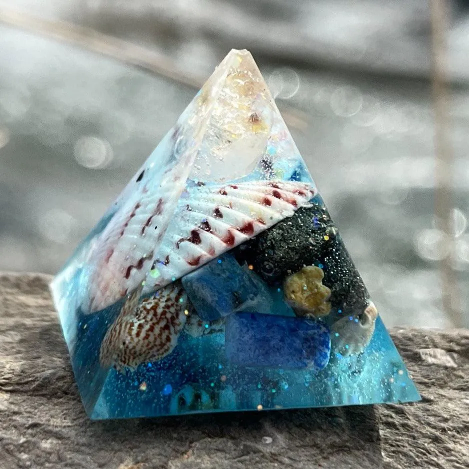 Orgonite Atlantis Pyramids ~Hand crafted Pyramid loaded with seashells, crystals, metals and sand~ Great for Meditation and Gift