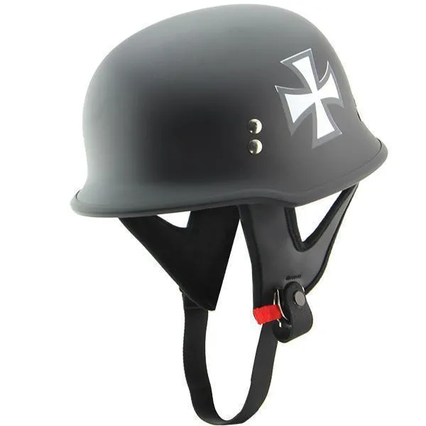 Outlaw Helmets T99 Black Iron Cross German Style Motorcycle Half Helmet for Men & Women DOT Approved - Adult Unisex Skull Cap fo