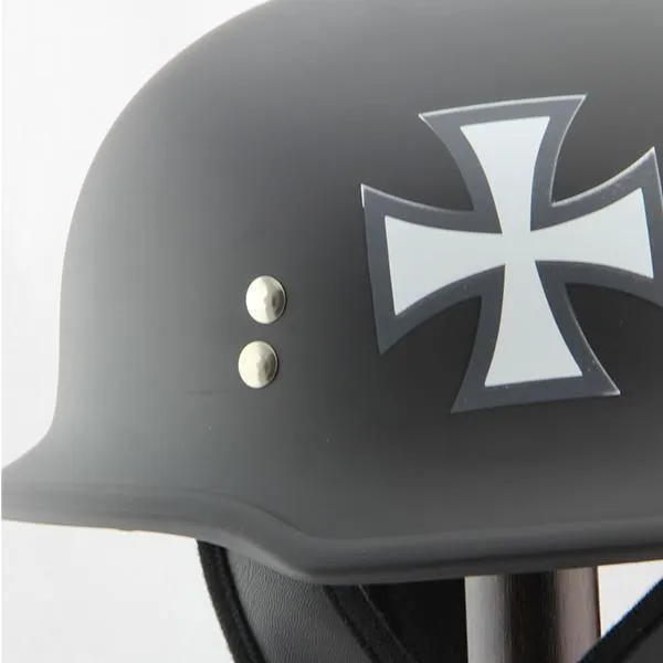 Outlaw Helmets T99 Black Iron Cross German Style Motorcycle Half Helmet for Men & Women DOT Approved - Adult Unisex Skull Cap fo