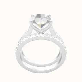 Pave Cathedral Engagement Ring With Petal Four Prong Head and Matching Band