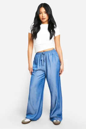 Petite Chambray Tie Waist Wide Leg Pants