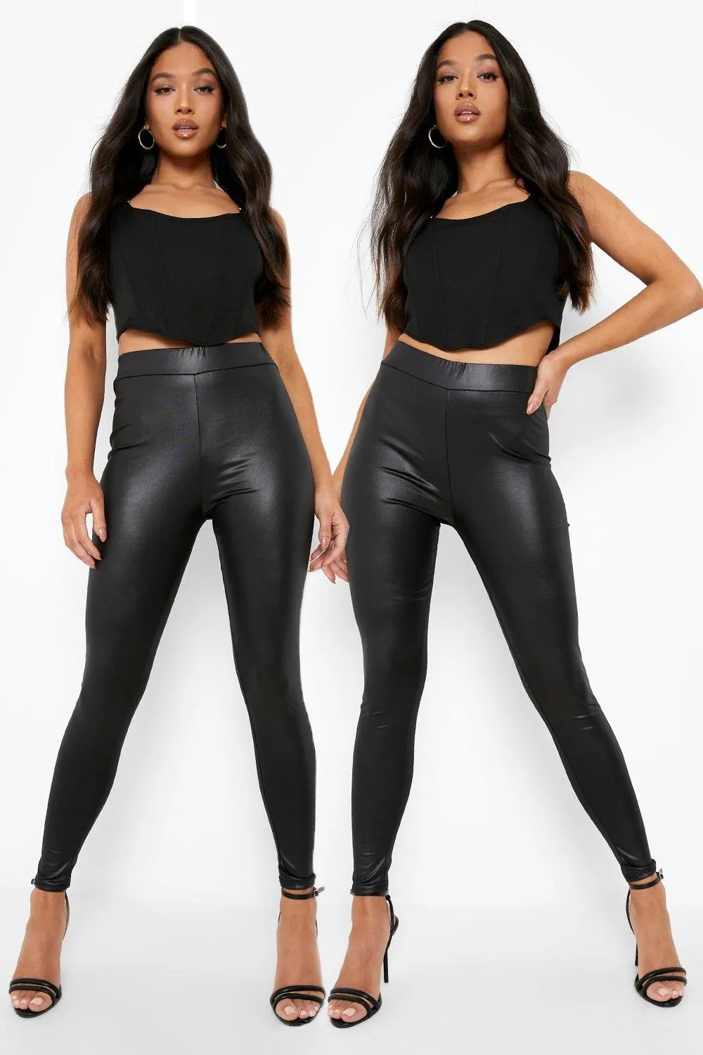 Petite High Waist Shiny Leggings 2 Pack