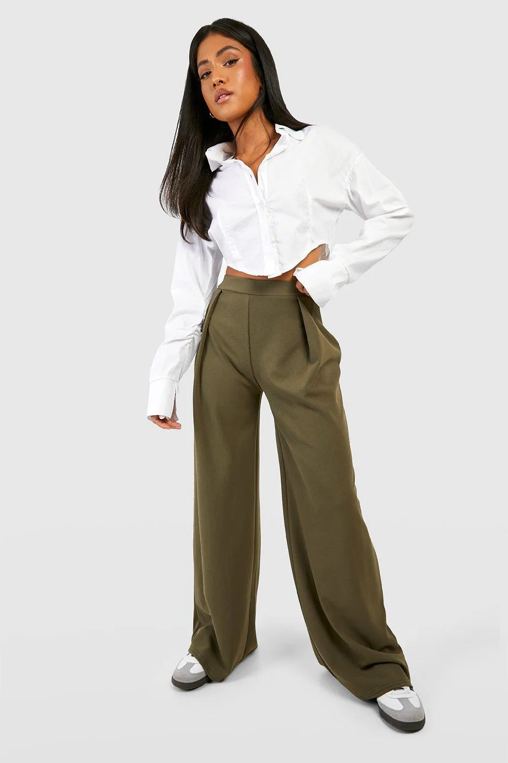 Petite Pleat Front Stretch Wide Leg Pants