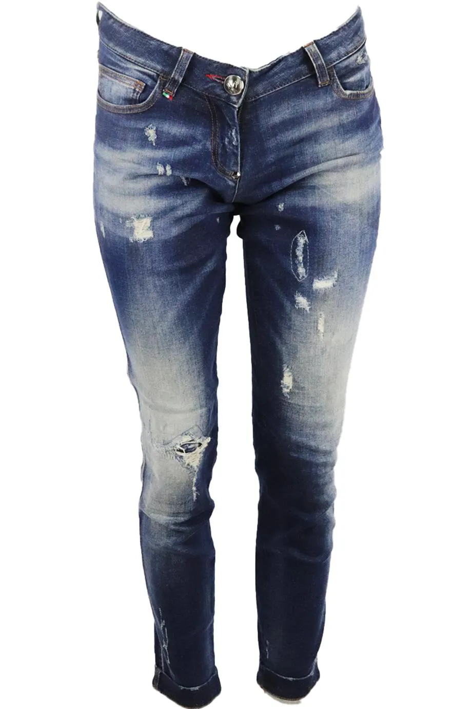 PHILIPP PLEIN DISTRESSED MID RISE BOYFRIEND JEANS W25 UK 6/8